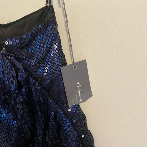 NWT Monique Lhuillier Collection Navy Blue Sequin Strapless Mini Dress 4 - Picture 5 of 12